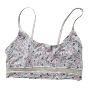 Lucky Brand L Blue White Floral Lace Logo‎ Trim Lounge Bra Bralette Cottagecore